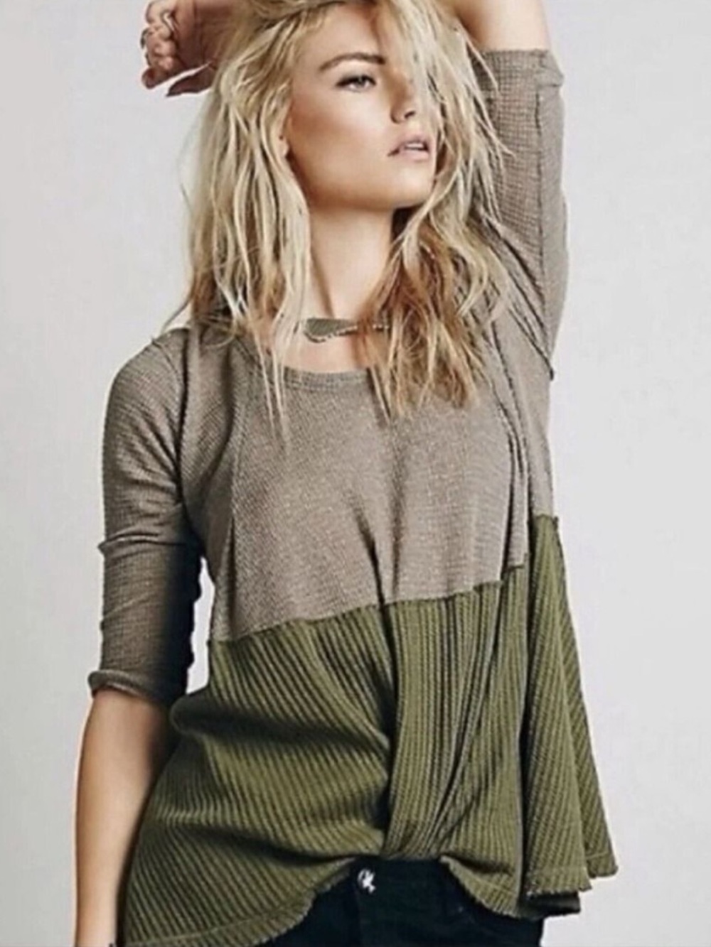 Free People We The Free Colorblock Thermal Top Waffle Knit Boho XS